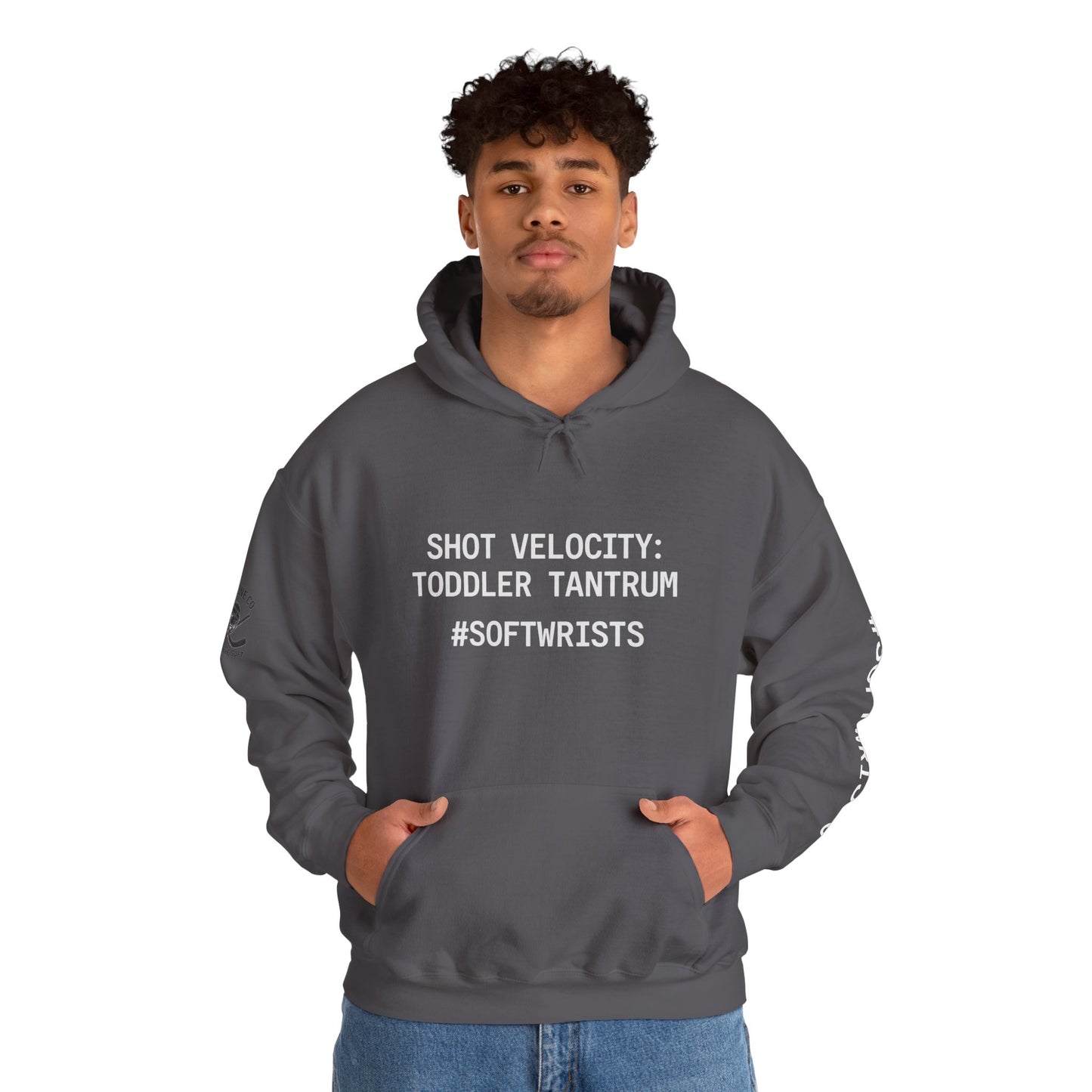 Shot Velocity: Toddler Tantrum — #SoftWrists | OG Line Hoodie Hockey Hoodie, Unisex Heavy Blend Sweatshirt