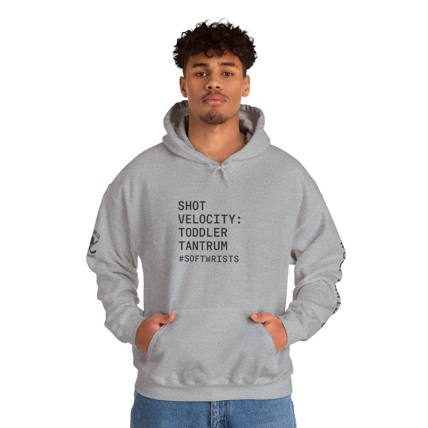 Shot Velocity: Toddler Tantrum — #SoftWrists | OG Line Hoodie Hockey Hoodie, Unisex Heavy Blend Sweatshirt