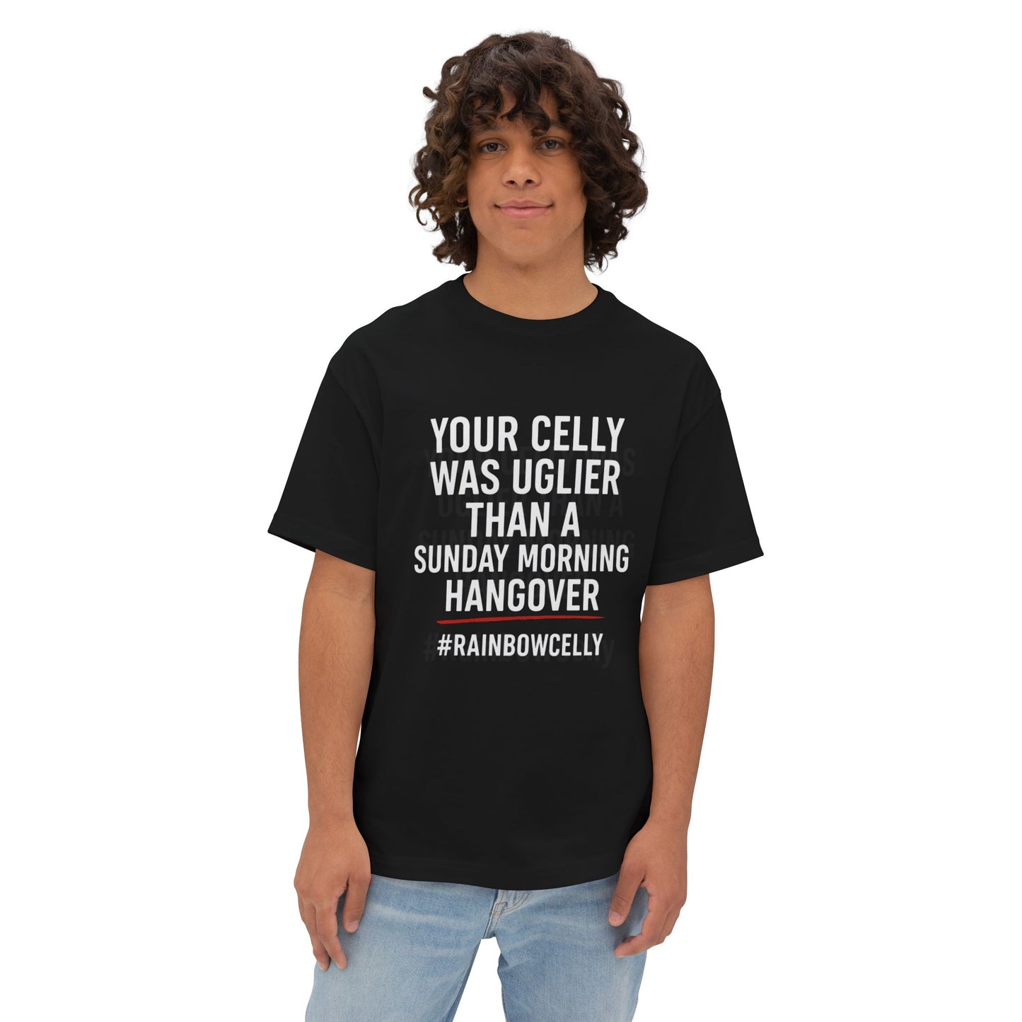 🔥OG Line Oversized Tee – Sunday Morning Hangover Celly #RainbowCelly