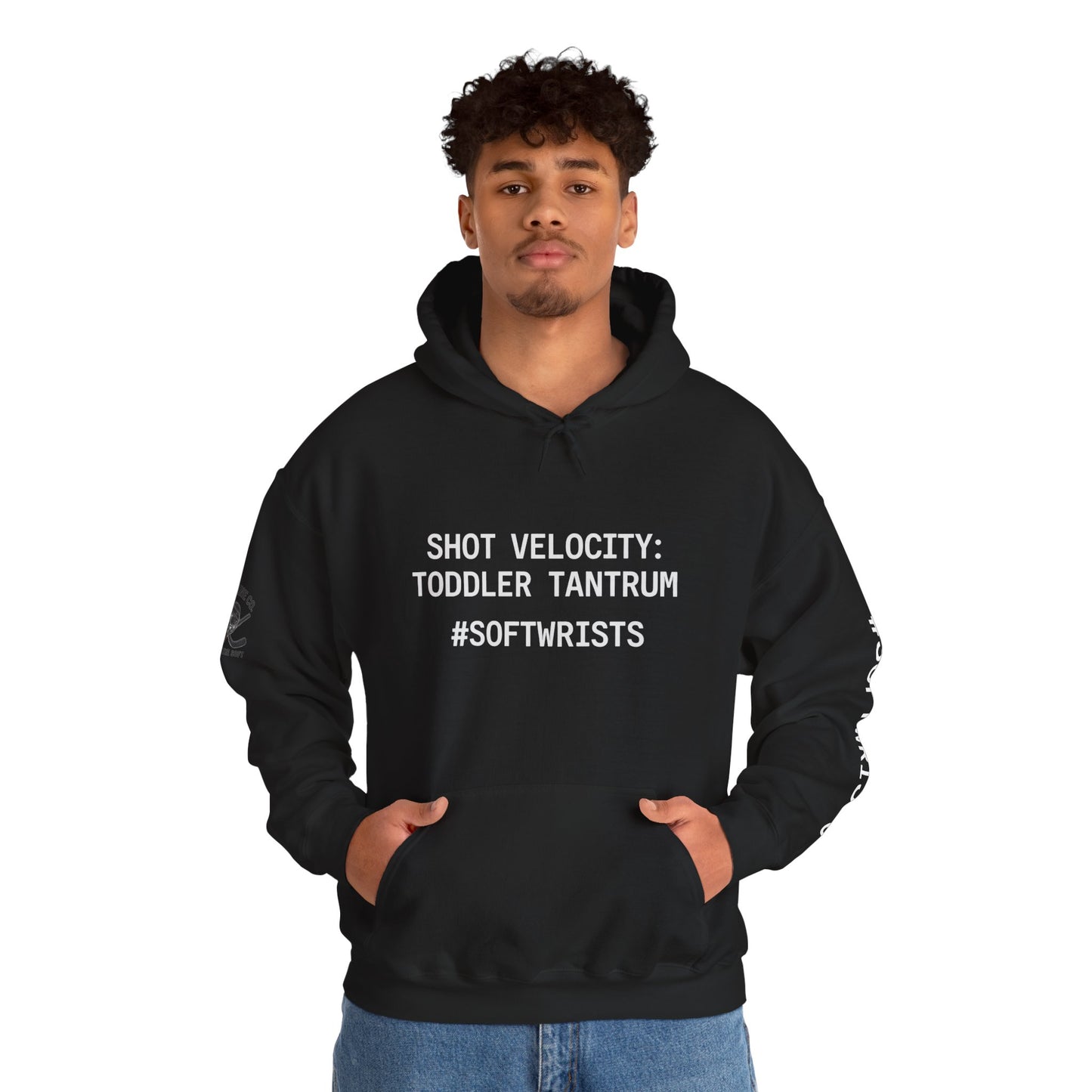 Shot Velocity: Toddler Tantrum — #SoftWrists | OG Line Hoodie Hockey Hoodie, Unisex Heavy Blend Sweatshirt
